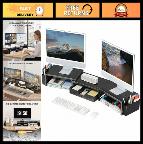 Dual monitor stand riser with - stand,